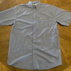 Ariat Pro Series Mens Stretch L  Tall Blue/Yellow Short Sleeve Button Up Shirt